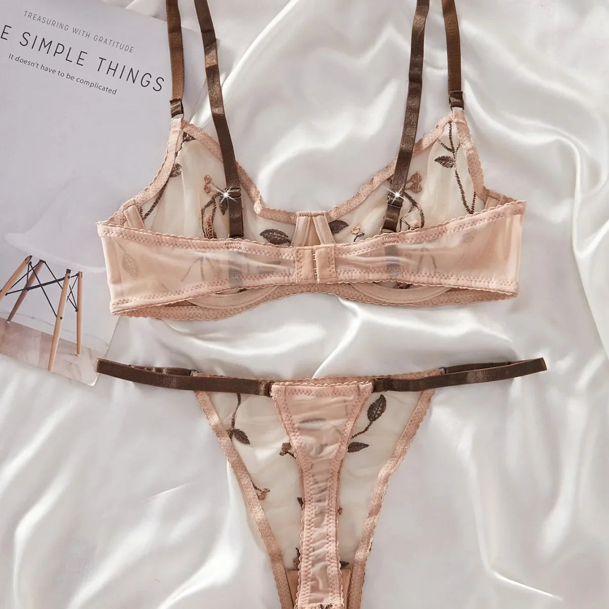 Western French Style Floral Embroidery Thin See Through Bras Erotic Seductive Underwear Lingerie Set
