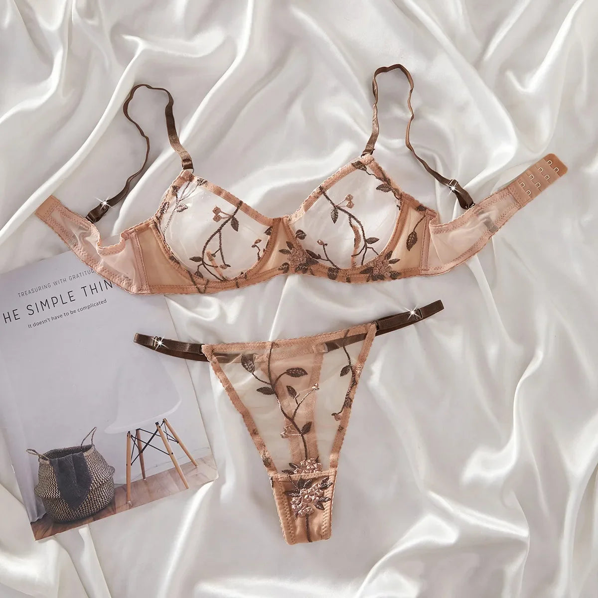 Western French Style Floral Embroidery Thin See Through Bras Erotic Seductive Underwear Lingerie Set