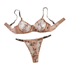 Western French Style Floral Embroidery Thin See Through Bras Erotic Seductive Underwear Lingerie Set