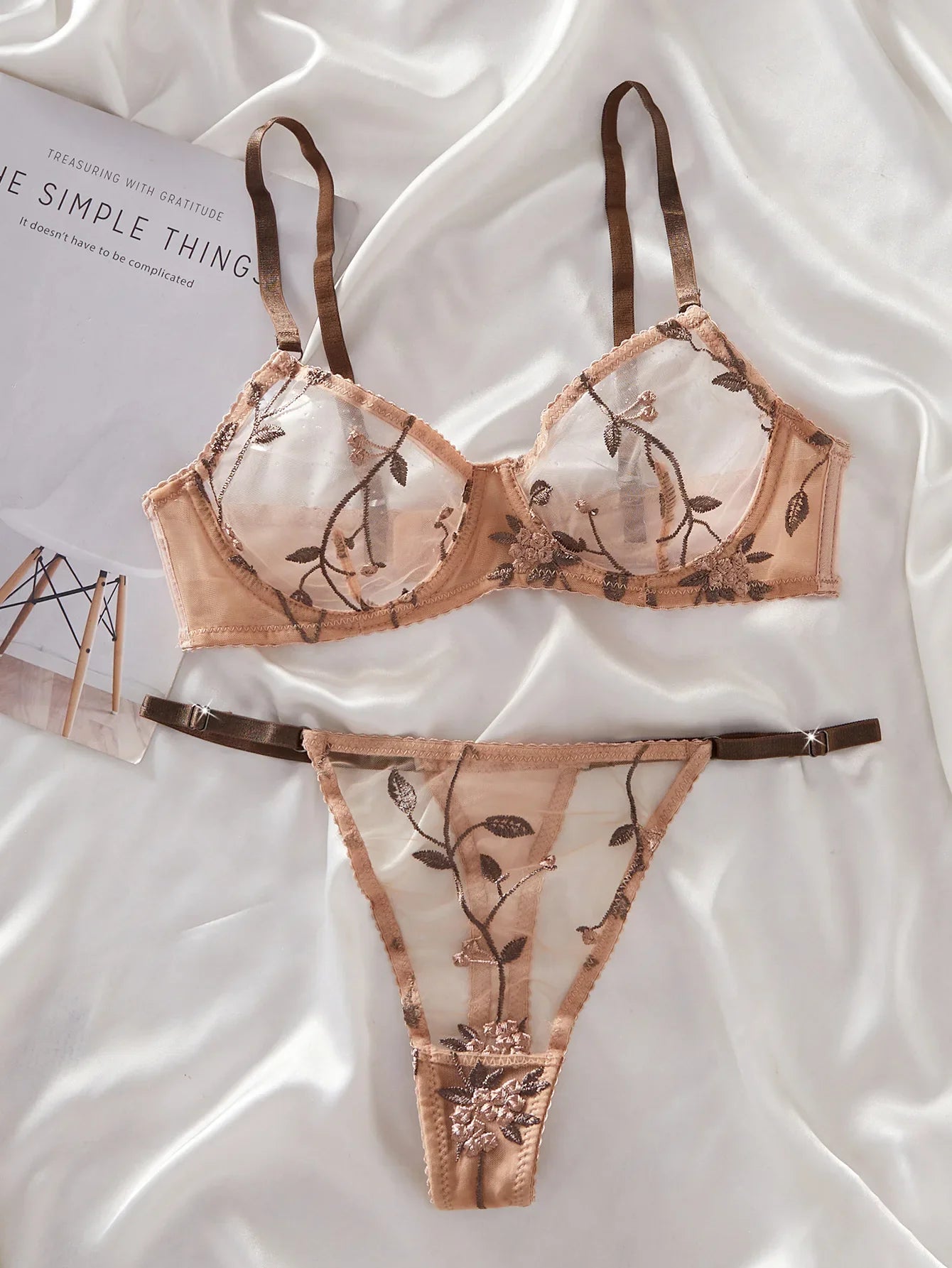 Western French Style Floral Embroidery Thin See Through Bras Erotic Seductive Underwear Lingerie Set