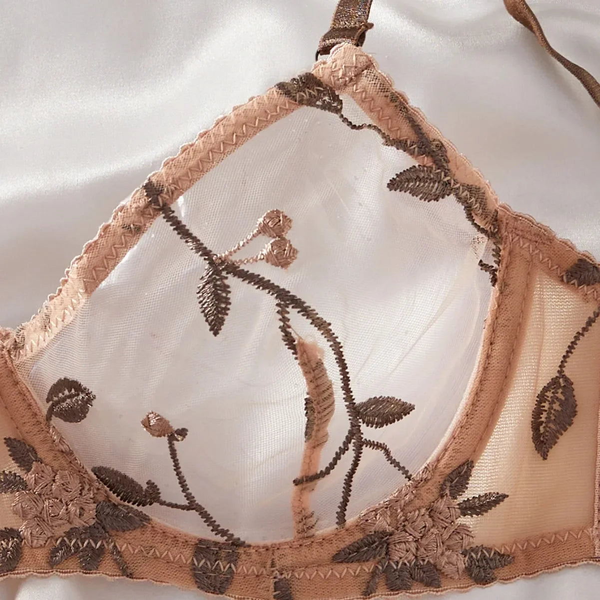 Western French Style Floral Embroidery Thin See Through Bras Erotic Seductive Underwear Lingerie Set
