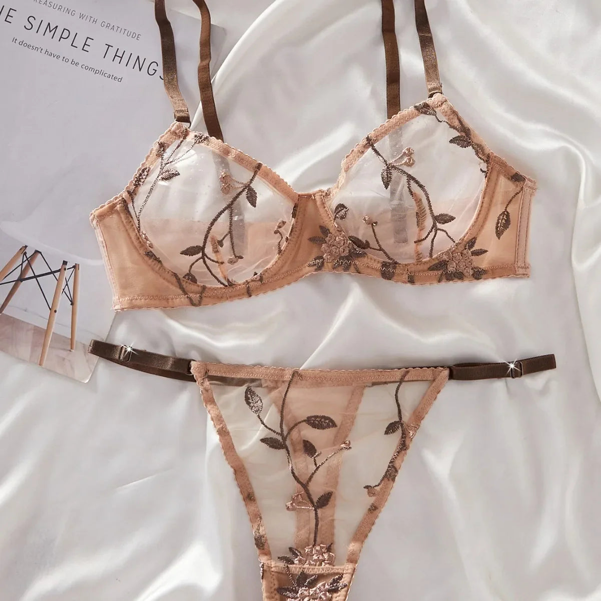 Western French Style Floral Embroidery Thin See Through Bras Erotic Seductive Underwear Lingerie Set