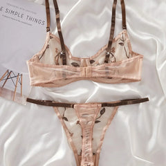 Western French Style Floral Embroidery Thin See Through Bras Erotic Seductive Underwear Lingerie Set