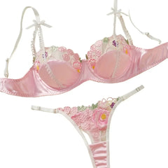 Western French Sweet Floral Embroidery Mesh Bra