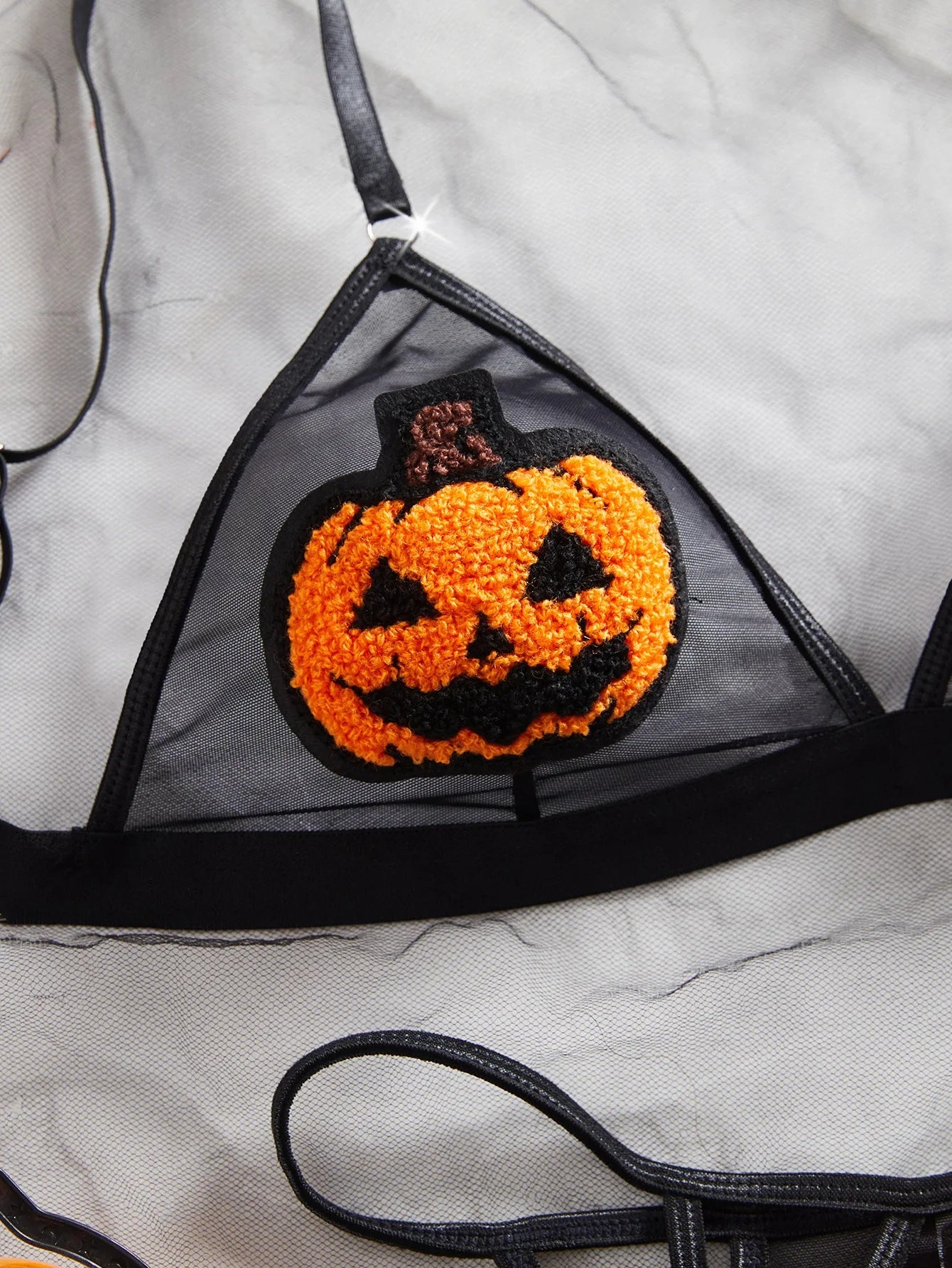 Western Halloween Pumpkin Devil Role Play Three Point Bras Dark Funny Erotic Underwear Clothings Lingerie Set
