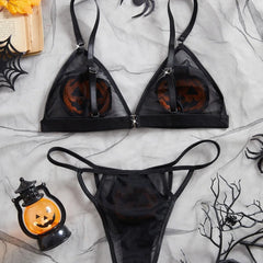 Western Halloween Pumpkin Devil Role Play Three Point Bras Dark Funny Erotic Underwear Clothings Lingerie Set
