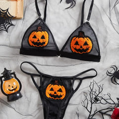 Western Halloween Pumpkin Devil Role Play Three Point Bras Dark Funny Erotic Underwear Clothings Lingerie Set