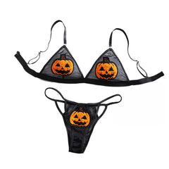 Western Halloween Pumpkin Devil Role Play Three Point Bras Dark Funny Erotic Underwear Clothings Lingerie Set