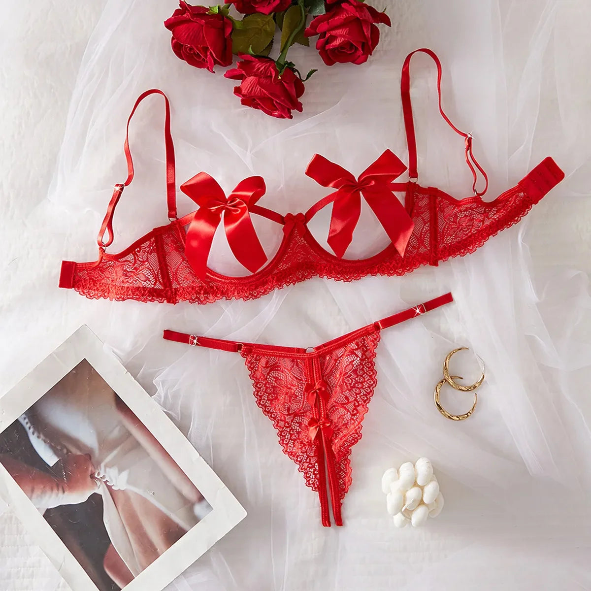 Western Hollow Out Bra See Through Open Crotch Panty