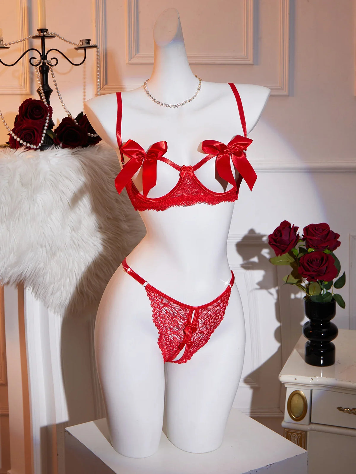 Western Hollow Out Bra See Through Open Crotch Panty