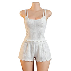 Western Hollow Out Casual Underwear Cami Double Strap Backless Cross Lace Loungewear Homewear Shorts Lingerie Set