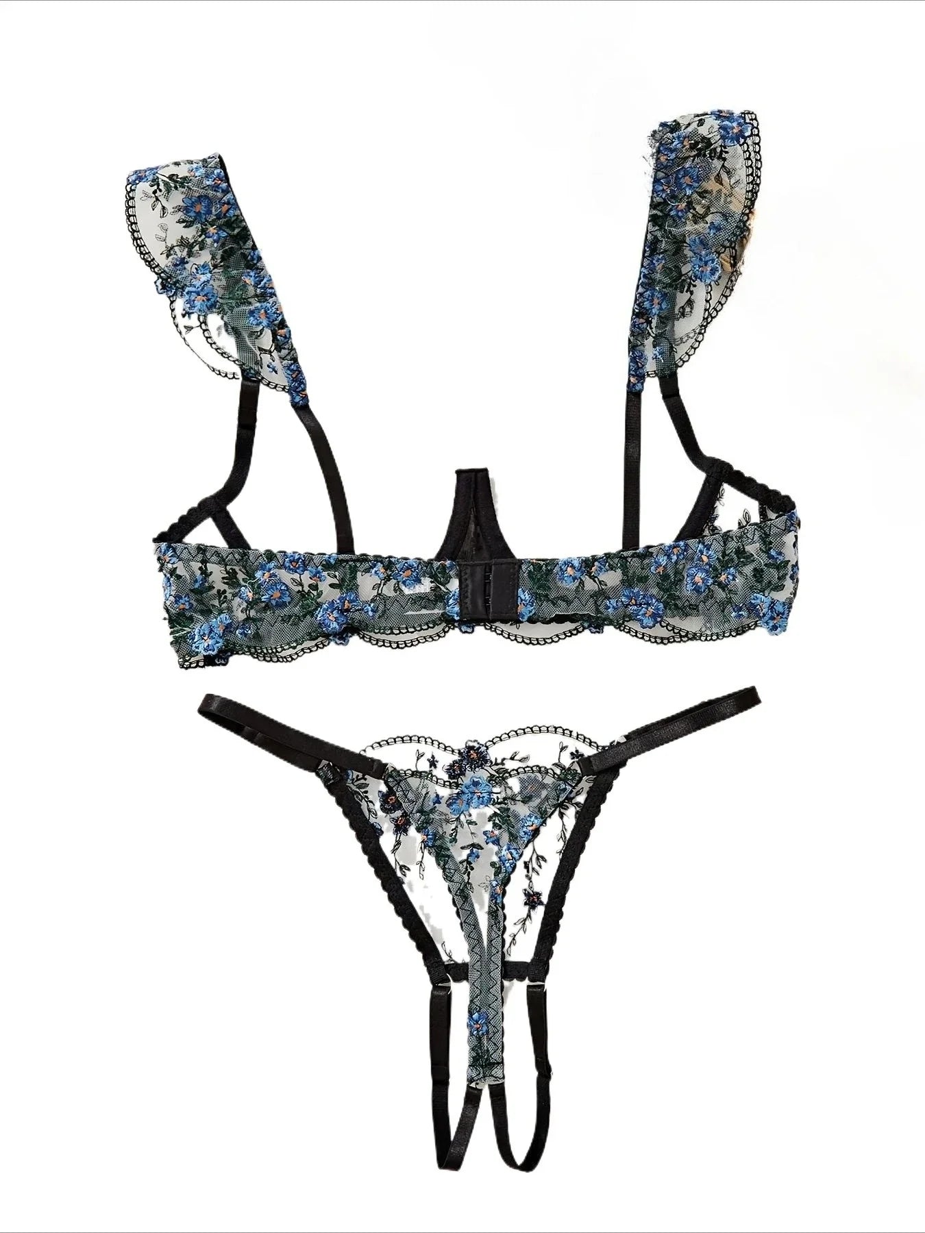 Western Hollow Out Embroidery Bra Crotchless Open Lingerie Sets