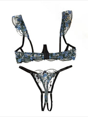 Western Hollow Out Embroidery Bra Crotchless Open Lingerie Sets