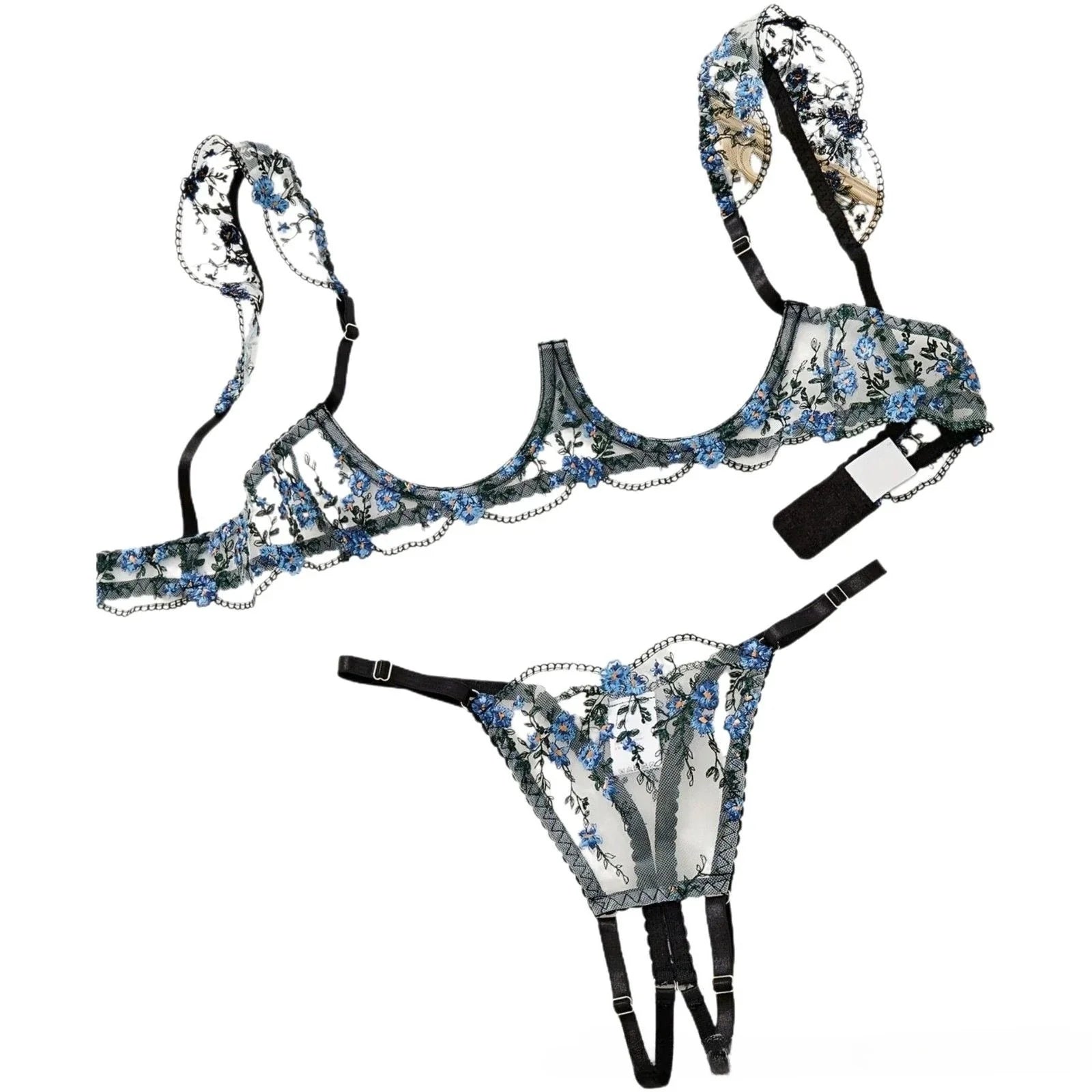 Western Hollow Out Embroidery Bra Crotchless Open Lingerie Sets