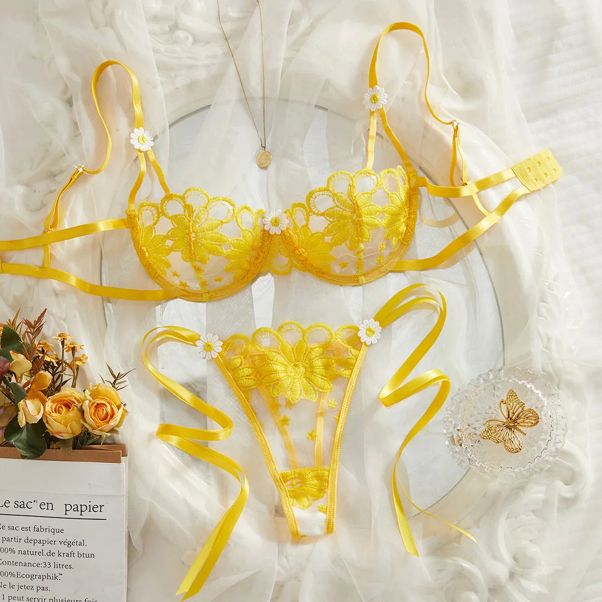Western Selling Bra Japanese Style Floral Embroidery Pure Lace Up Panties Erotics Erotic Lingerie Set