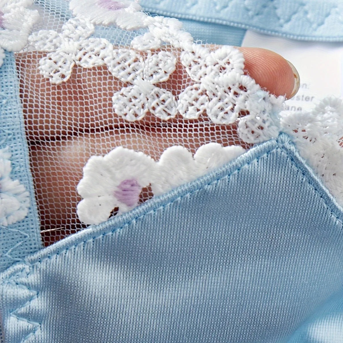 Western Japanese Style Blue Embroidery Lace Bra