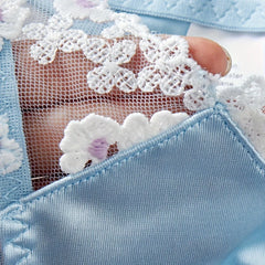 Western Japanese Style Blue Embroidery Lace Bra