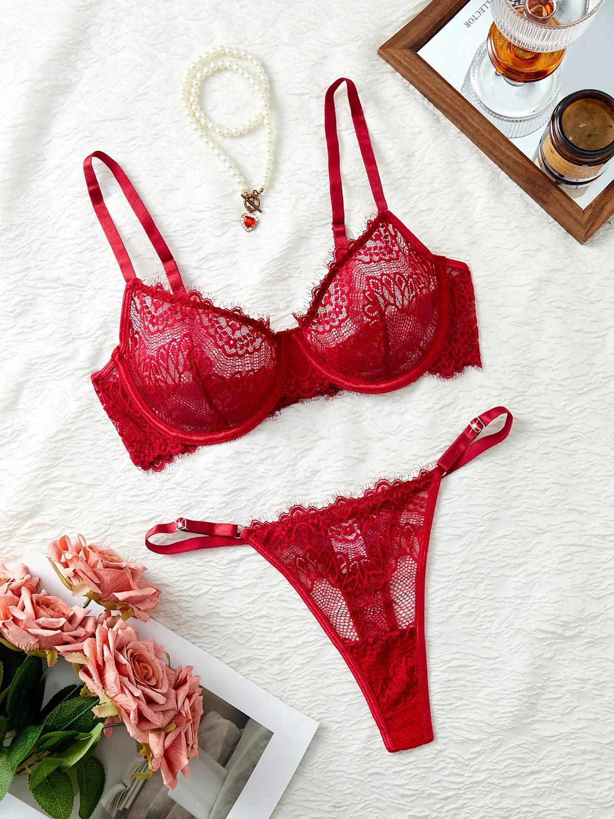 Western Lace Printed Hollow Out See Through Bra Thongs Erotic Seductive Underwear Clothings Lingerie Set