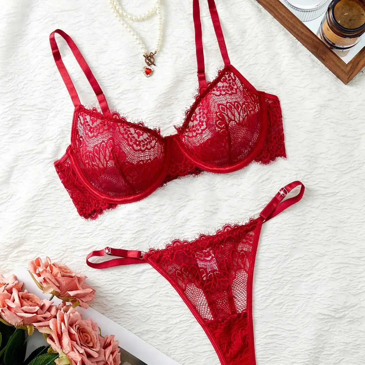 Western Lace Printed Hollow Out See Through Bra Thongs Erotic Seductive Underwear Clothings Lingerie Set