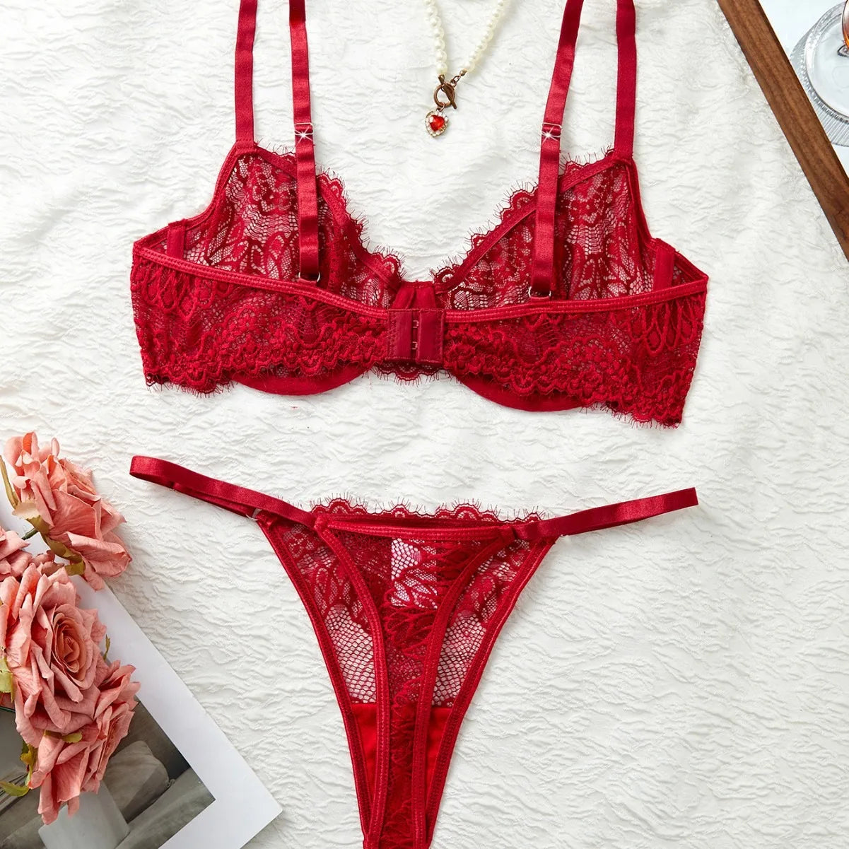 Western Lace Printed Hollow Out See Through Bra Thongs Erotic Seductive Underwear Clothings Lingerie Set