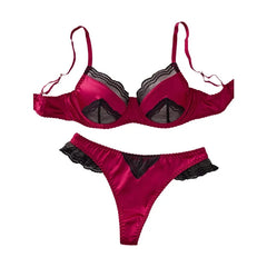 Western Lace Satin Splicing Ultra Thin Underwire Push Up Bra
