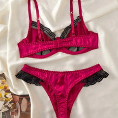 Western Lace Satin Splicing Ultra Thin Underwire Push Up Bra