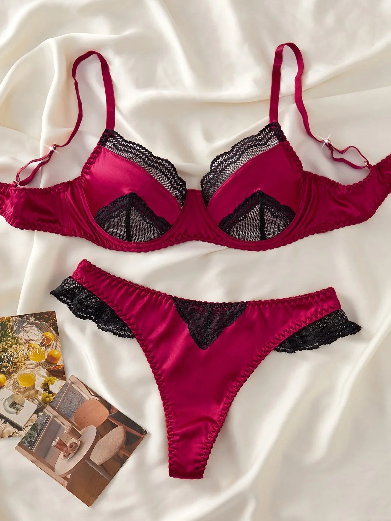 Western Lace Satin Splicing Ultra Thin Underwire Push Up Bra