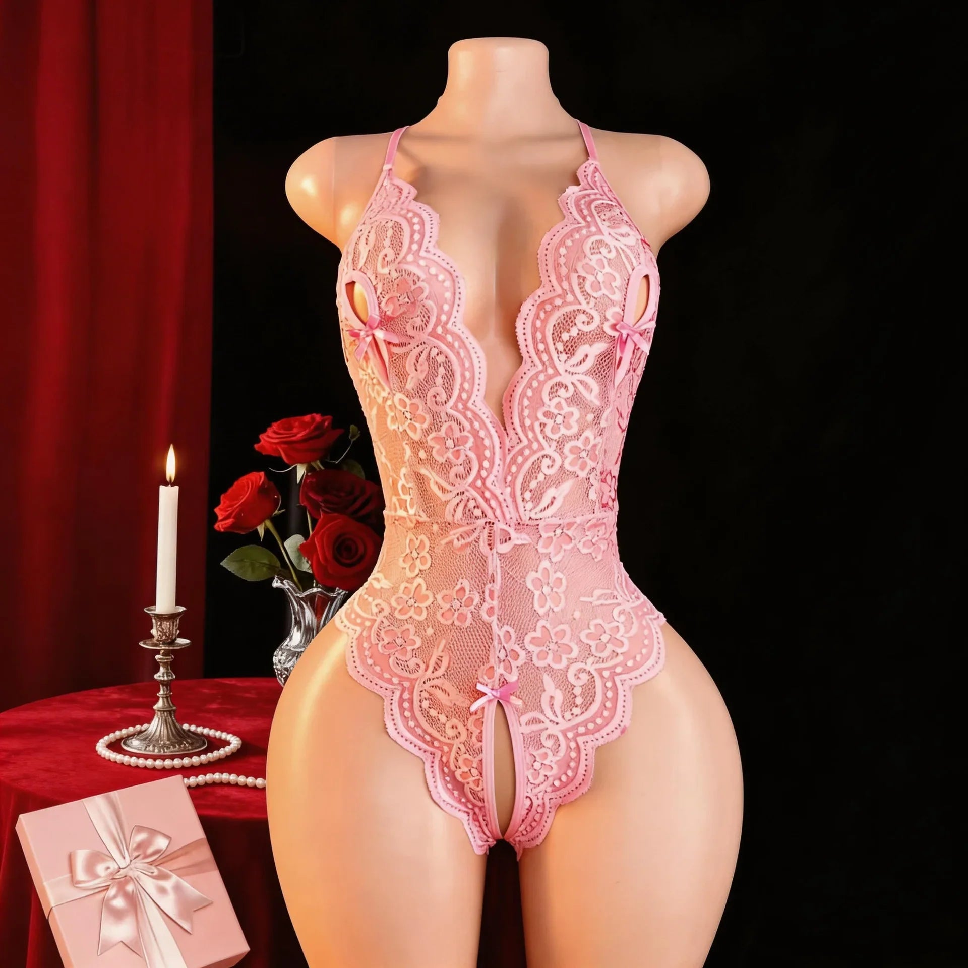 Western Lace Plus Size Open Crotch See Through Crotchless