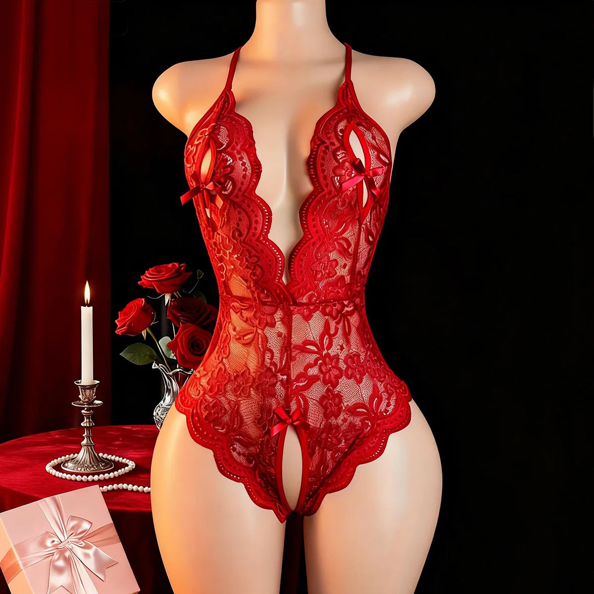 Western Lace Plus Size Open Crotch See Through Crotchless