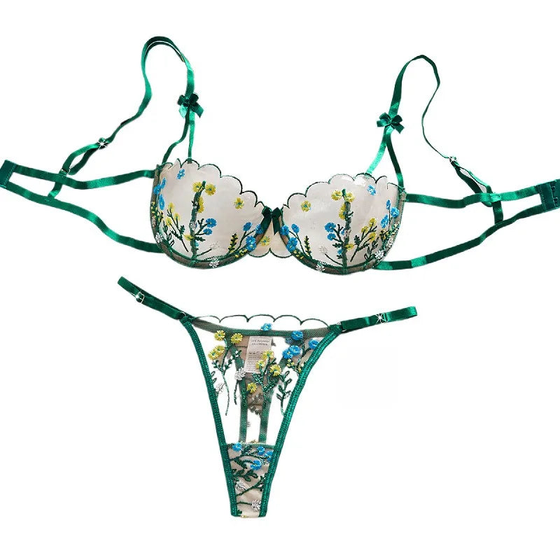 Western Mesh Floral Embroidery Pure Bra Pantys Erotic Seductive Underwearss Clothings Seduct Lingerie Set