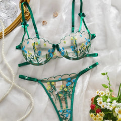 Western Mesh Floral Embroidery Pure Bra Pantys Erotic Seductive Underwearss Clothings Seduct Lingerie Set