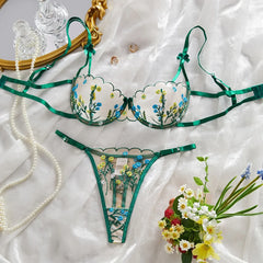 Western Mesh Floral Embroidery Pure Bra Pantys Erotic Seductive Underwearss Clothings Seduct Lingerie Set