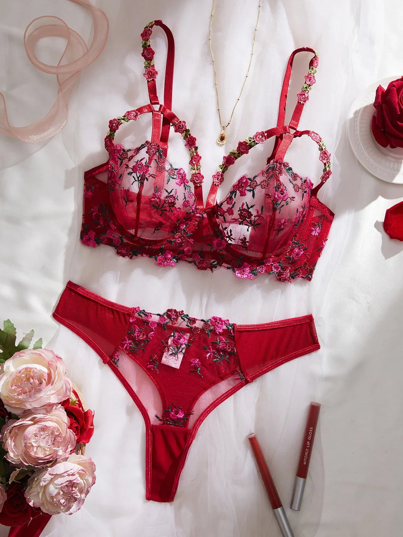 Western Mesh Floral Embroidery Pure See Through Bra Briefsss Black Gorgeous Exquisite Charming Lingerie Set
