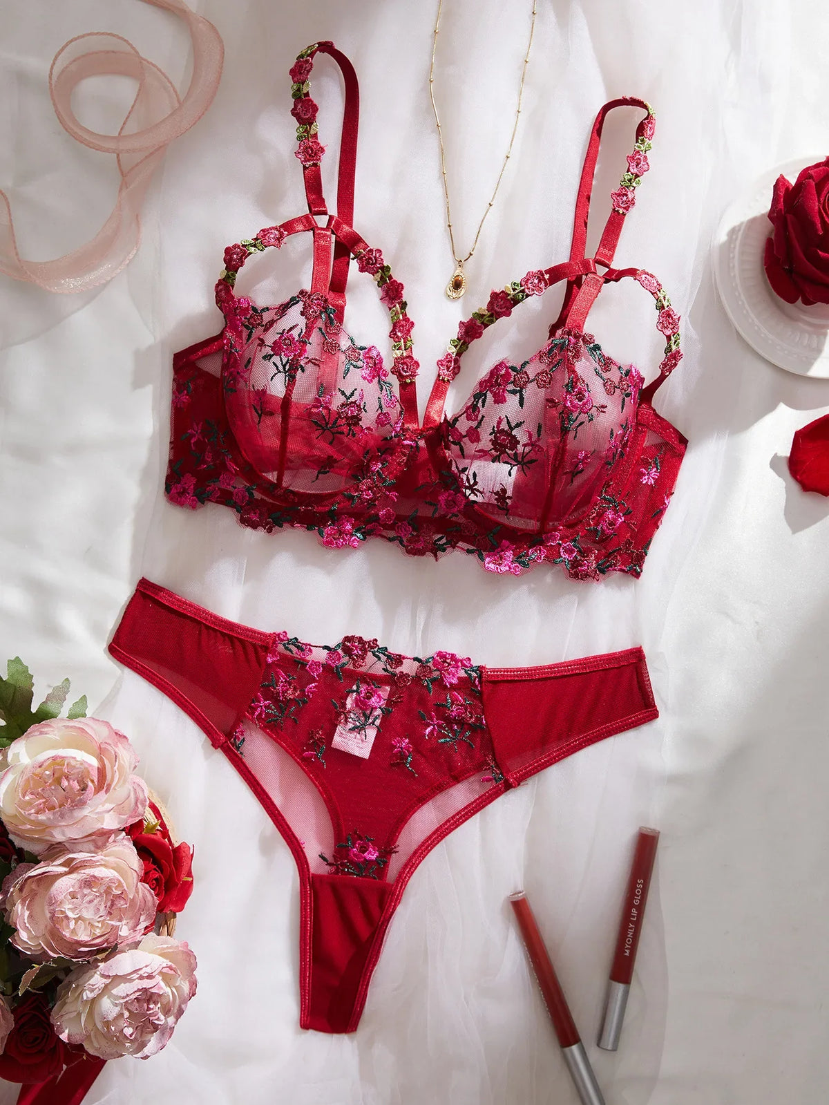 Western Mesh Floral Embroidery Pure See Through Bra Briefsss Black Gorgeous Exquisite Charming Lingerie Set