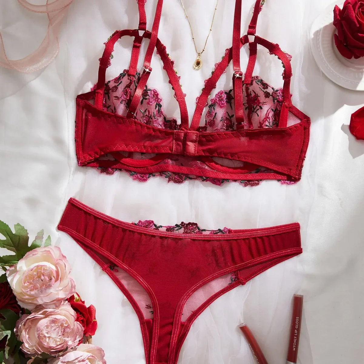 Western Mesh Floral Embroidery Pure See Through Bra Briefsss Black Gorgeous Exquisite Charming Lingerie Set