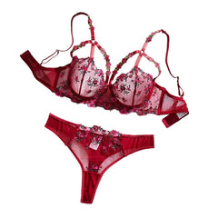 Western Mesh Floral Embroidery Pure See Through Bra Briefsss Black Gorgeous Exquisite Charming Lingerie Set