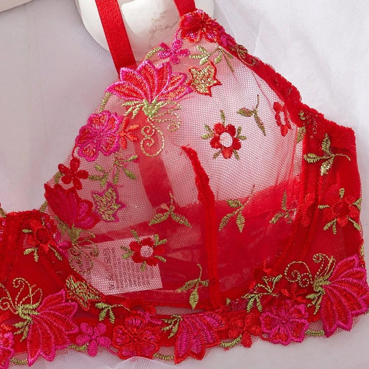 Western Mesh Floral Embroidery Pure See Through Bra Pantiess Erotic Seductive Underwears Clothing Lingerie Set