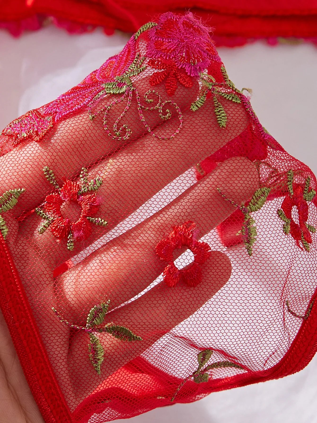Western Mesh Floral Embroidery Pure See Through Bra Pantiess Erotic Seductive Underwears Clothing Lingerie Set