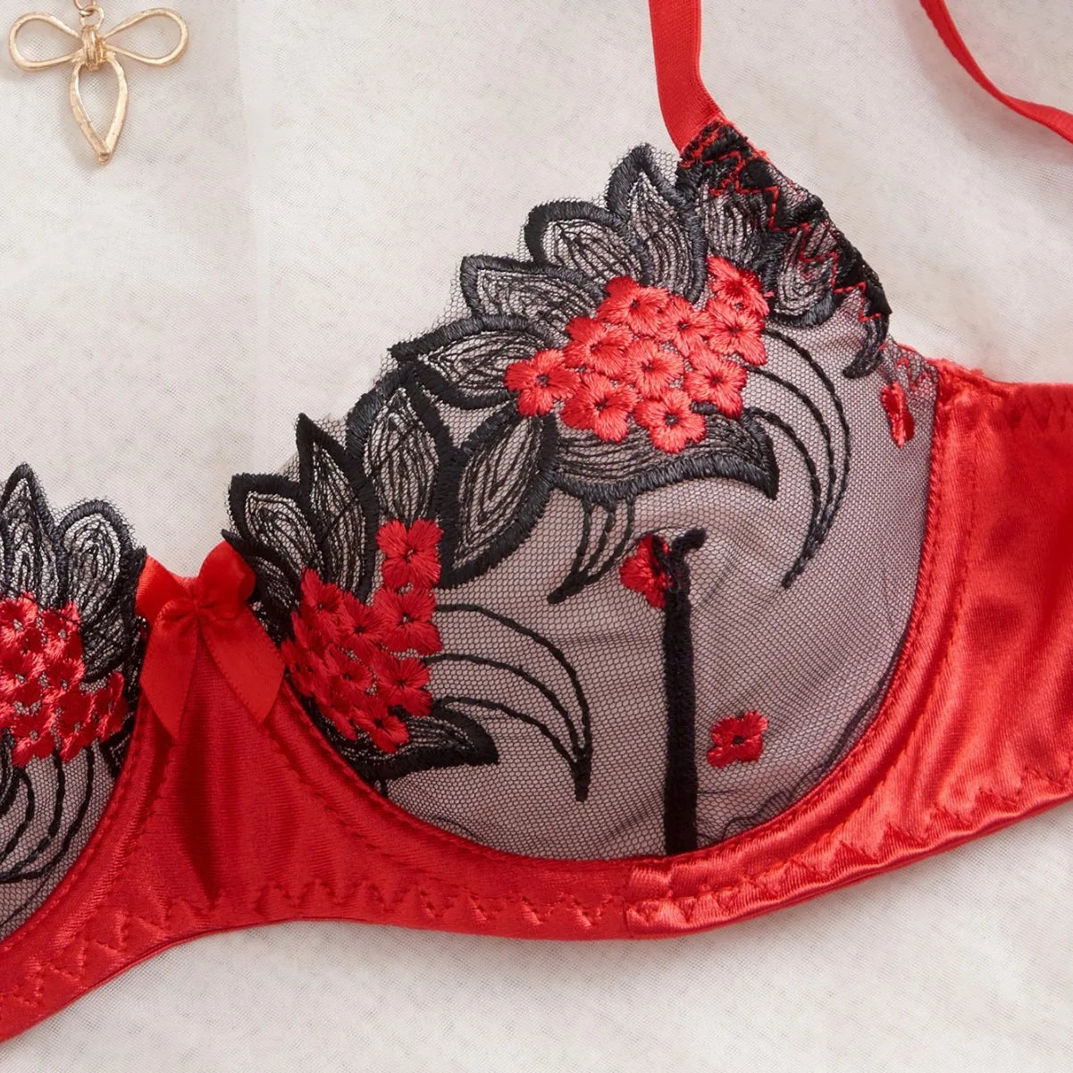 Western Mesh Floral Embroidery See Through Bra Pantys Valentine Erotic Seductive Underwears Lingerie Set