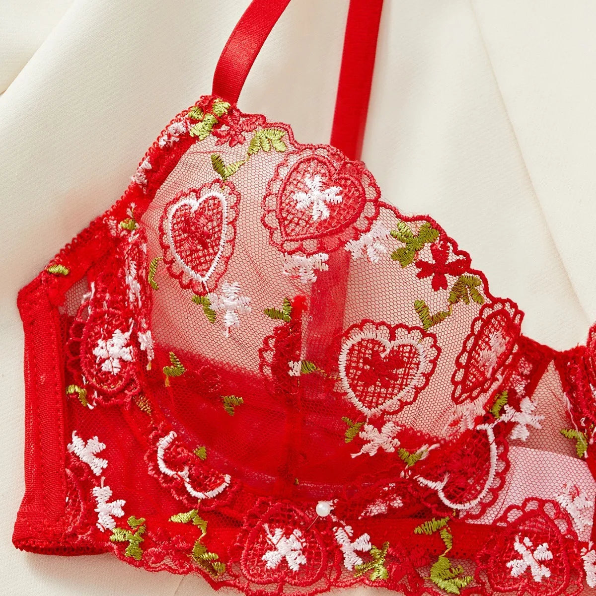Western Mesh Heart Embroidery Pure See Through Bras Erotic Seductive Underwears Seductive Lingerie Set
