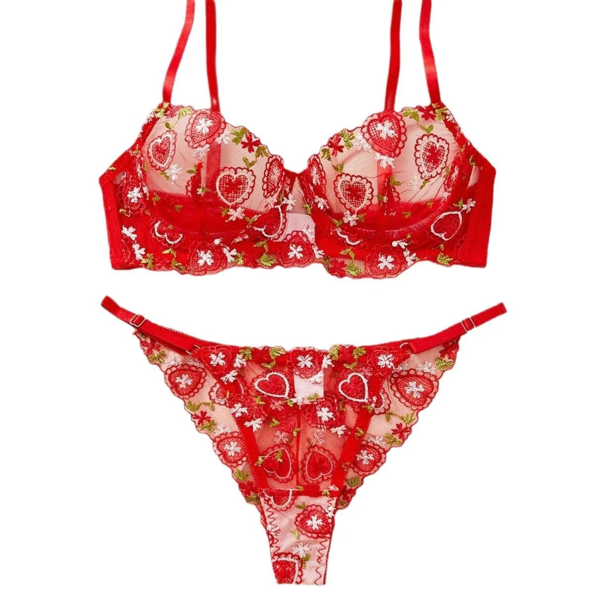 Western Mesh Heart Embroidery Pure See Through Bras Erotic Seductive Underwears Seductive Lingerie Set