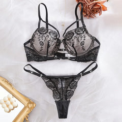 Western Mesh Rose Embroidery Pure Three Point Bras Erotic Seductive Underwear Clothings Seductive Lingerie Set