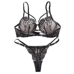 Western Mesh Rose Embroidery Pure Three Point Bras Erotic Seductive Underwear Clothings Seductive Lingerie Set