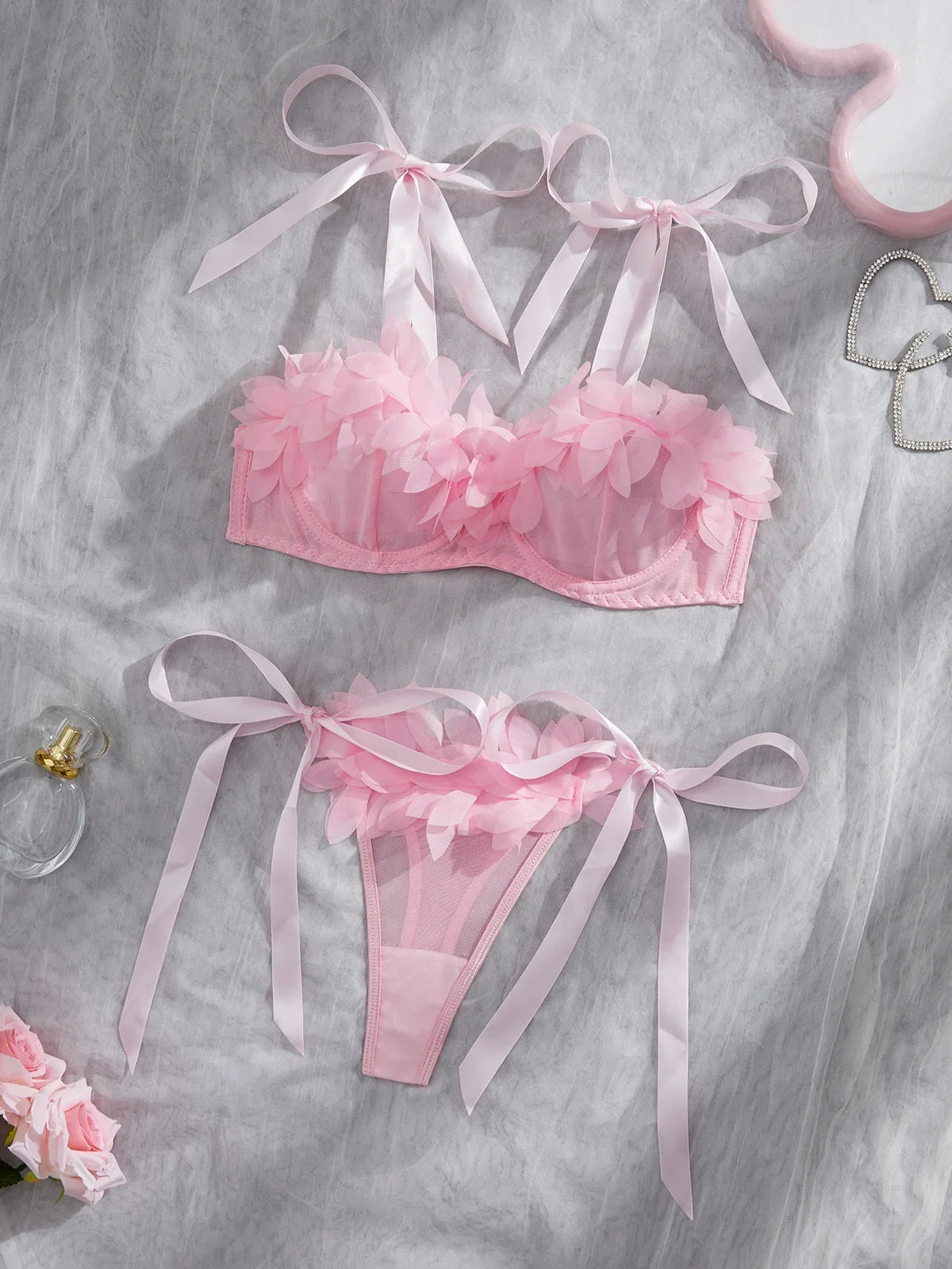 Western Mesh See Through Bowknot Lace Up Bras Pure Erotic Seductive Underwear Clothing Lingerie Set