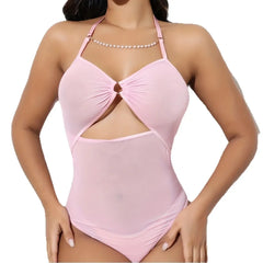 Western Pink Sheer Mesh See Through Halter Tight