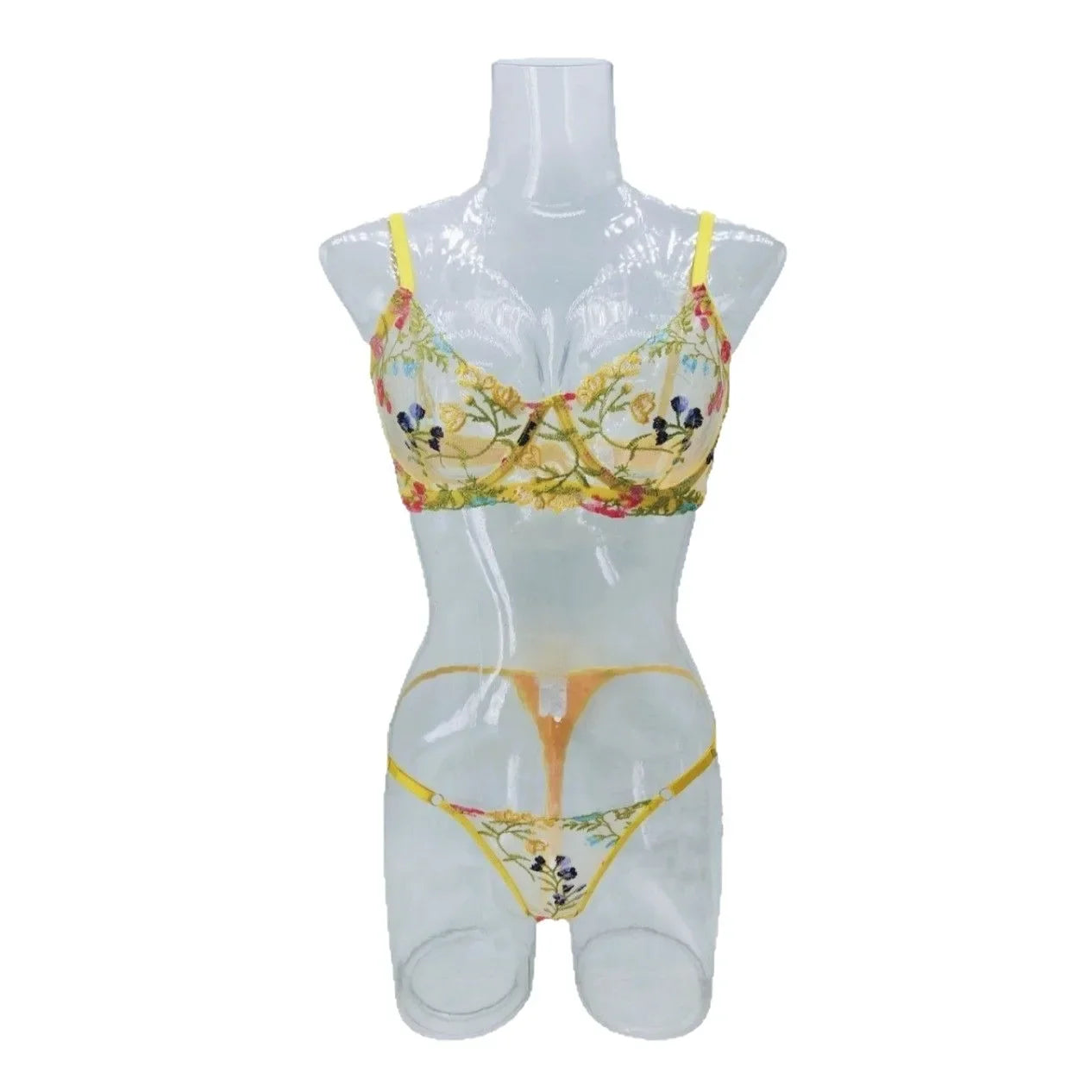 Western Small Floral Bra Thong See Through Underwears Erotic Seductives Lingerie Set