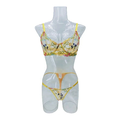 Western Small Floral Bra Thong See Through Underwears Erotic Seductives Lingerie Set
