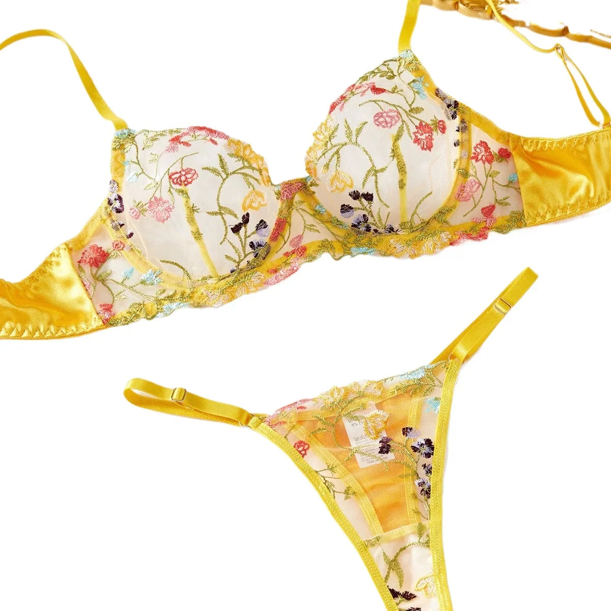 Western Small Floral Bra Thong See Through Underwears Erotic Seductives Lingerie Set