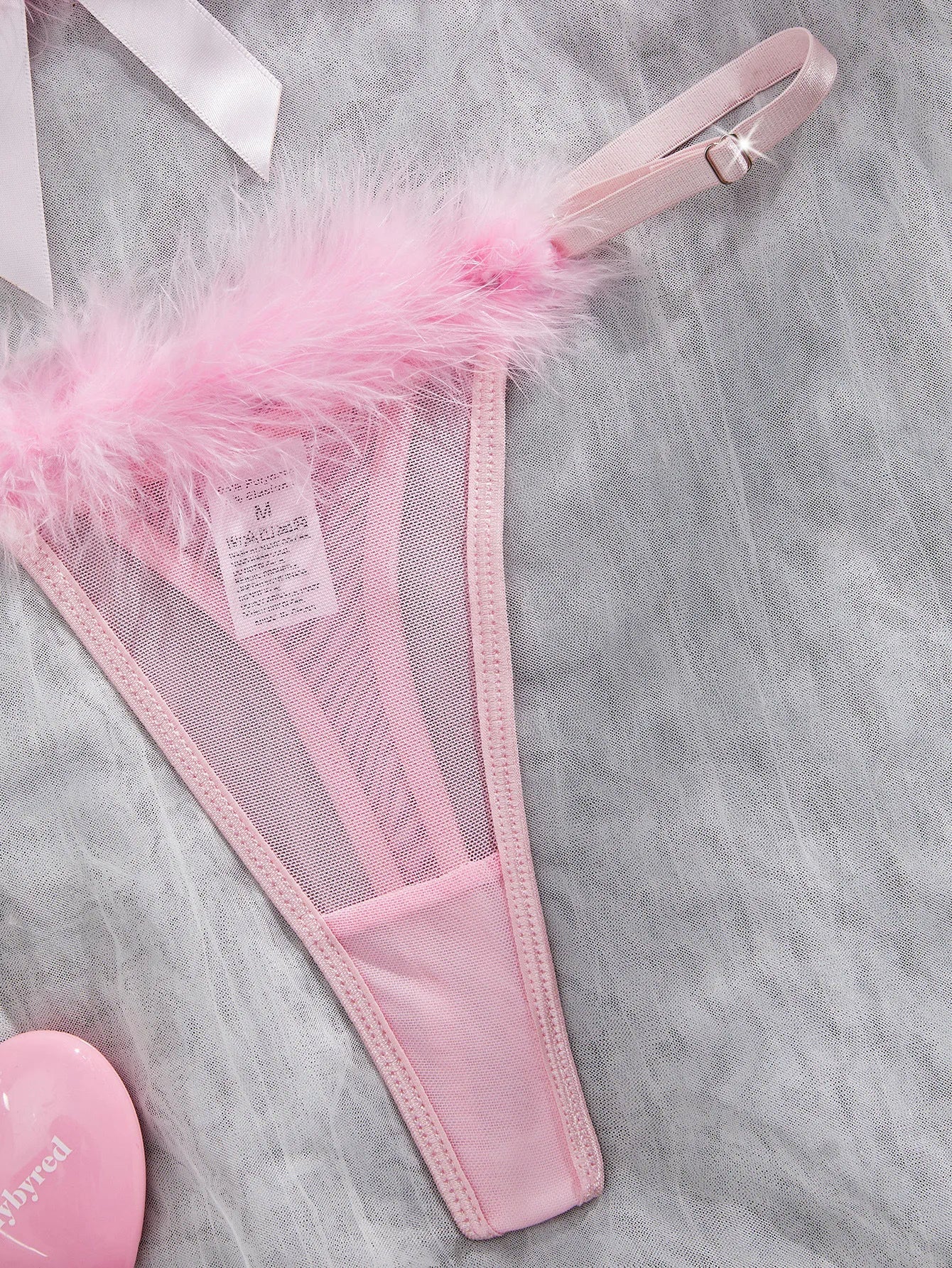 Western Pink Furry Sweet Pure See Through Bra Pantyss Plush Soft Gorgeous Charming Stunning Attractive Lingerie Set