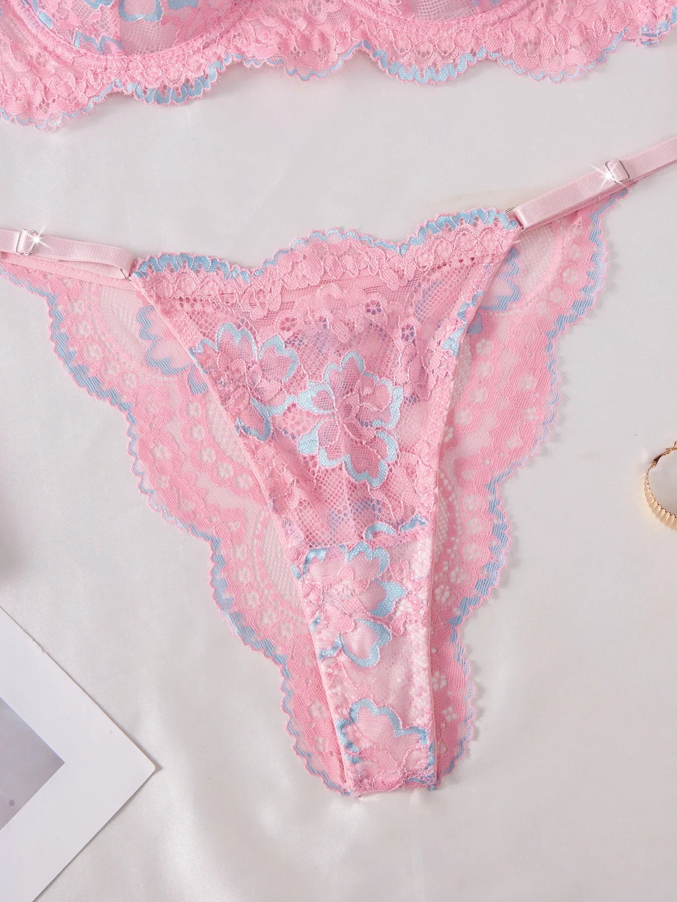 Western Pink Lace Printed Bra Thongs Sweet Pure Erotic Seductive Underwear Clothings Seductive Lingerie Set